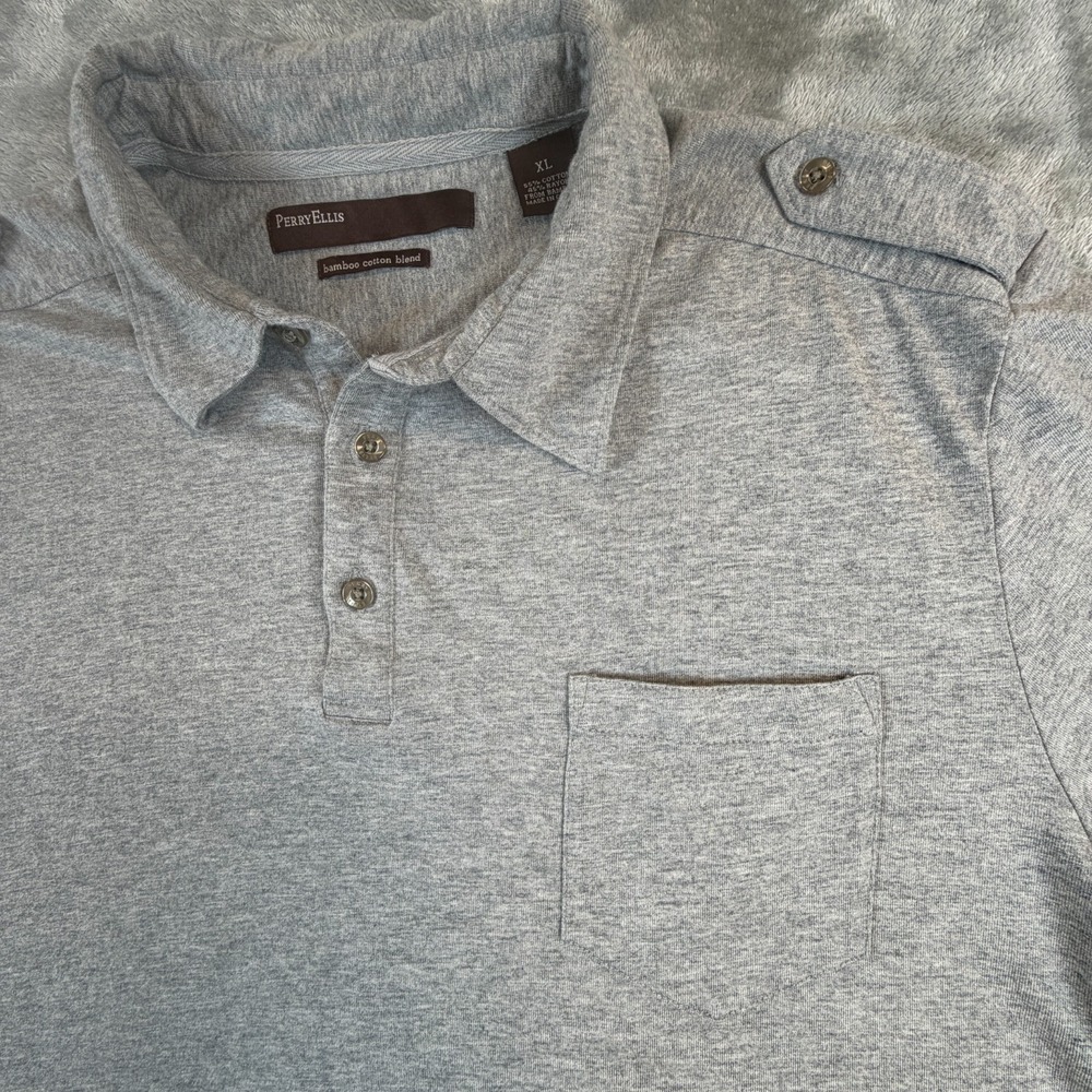 Perry Ellis Polo Shirt Bamboo & Cotton Short Sleeve Pocket Golf Gray Mens XXL